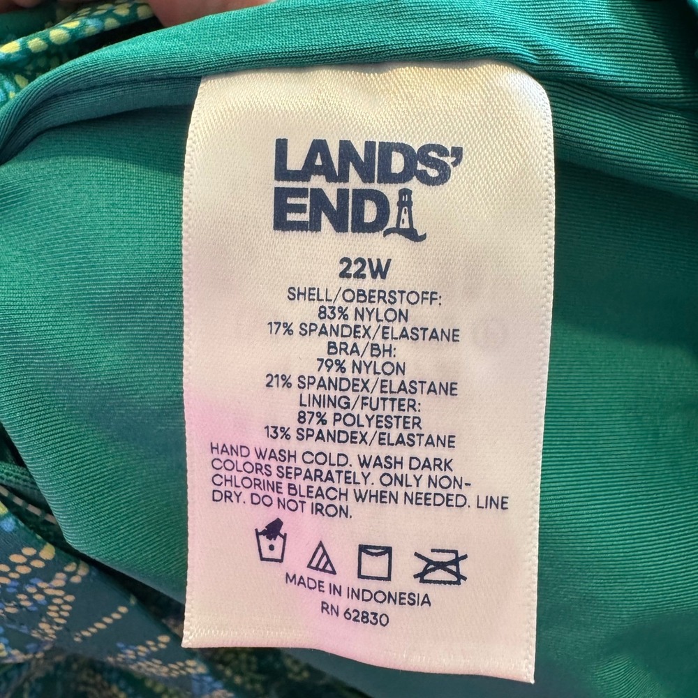 Lands End Womens 22W Swim Dress Green Palm Leaf Print Chlorine Resistant New - Picture 6 of 7